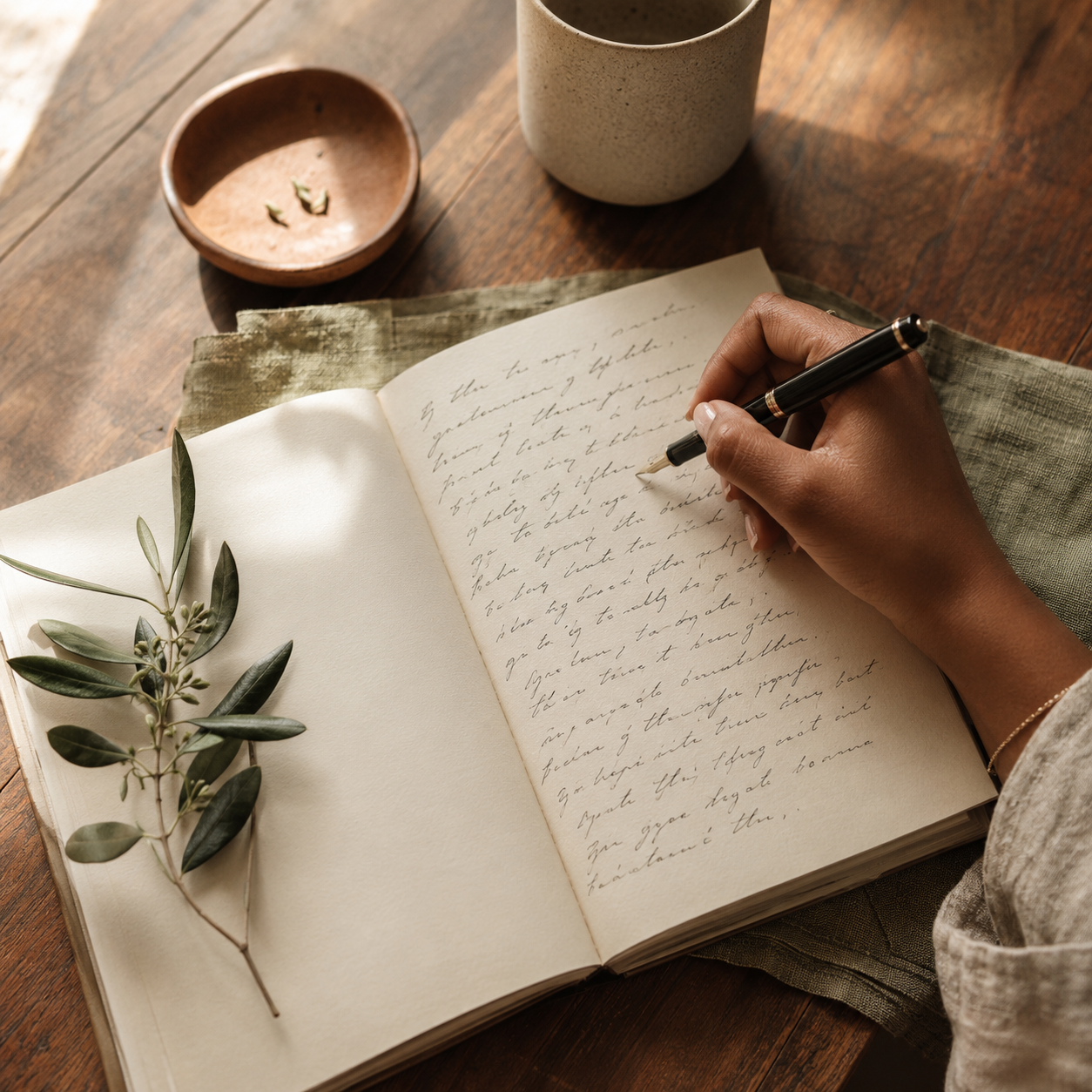 A fountain pen on cream paper with handwritten notes